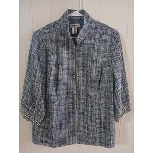 Jessica London Tweed  Jacket 3/4 Sleeves Pearls Size 16 Classic Preppy Academia
